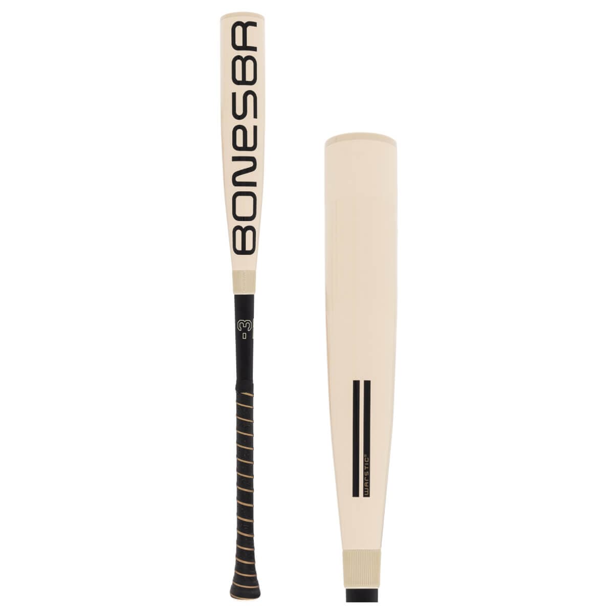 Cream and black Warstic Bonesaber Hybrid BBCOR baseball bat product photo