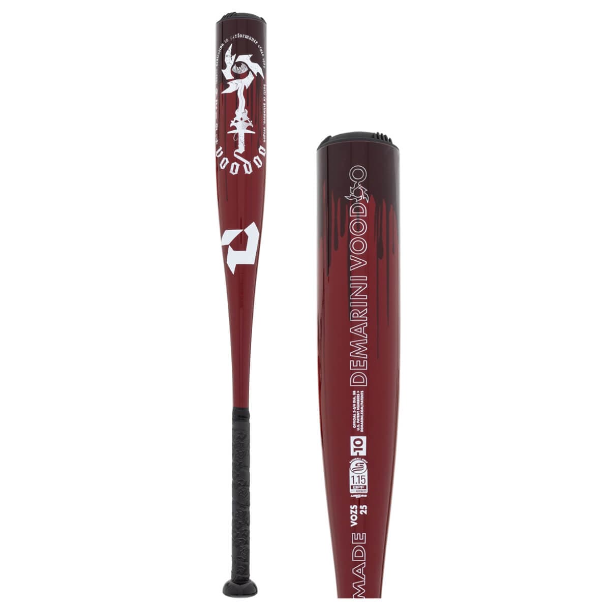 Maroon, white and black DeMarini Voodoo One -10 USSSA baseball bat product photo
